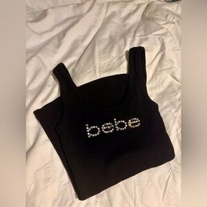 Bebe Embellished Black Ribbed Tank XS
